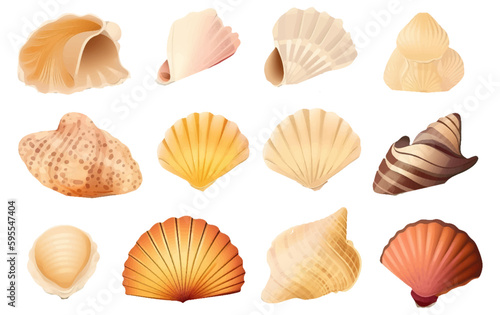 ui set vector illustration of colorful different shells from the bottom of the ocean isolated on white background