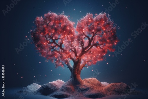 3D heart tree is the place of lovers on Valentine's Day. Generative AI © Evelina
