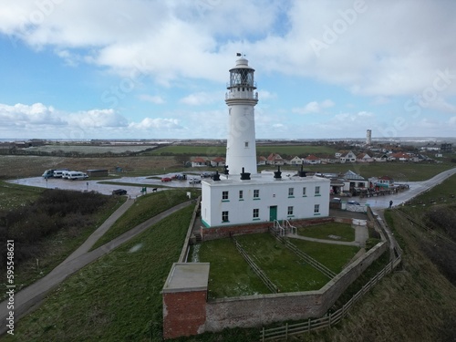 Flamborough Head Lighthouse  coastline of  Flamborough  East Yorkshire. England