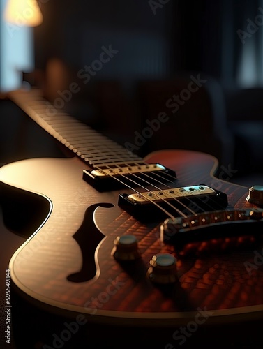 A cinematic close-up shot of a guitar. Generative ai.