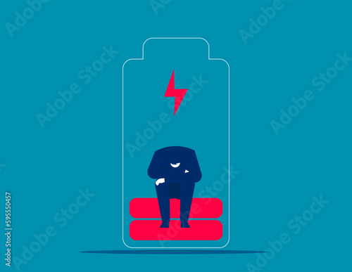 Businessman meditating inside the battery to charge. Business vector illustration concept