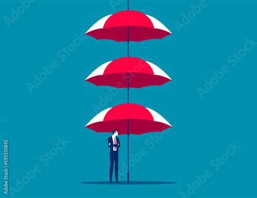 Multiple umbrella protection merchants. Business vector illustration concept