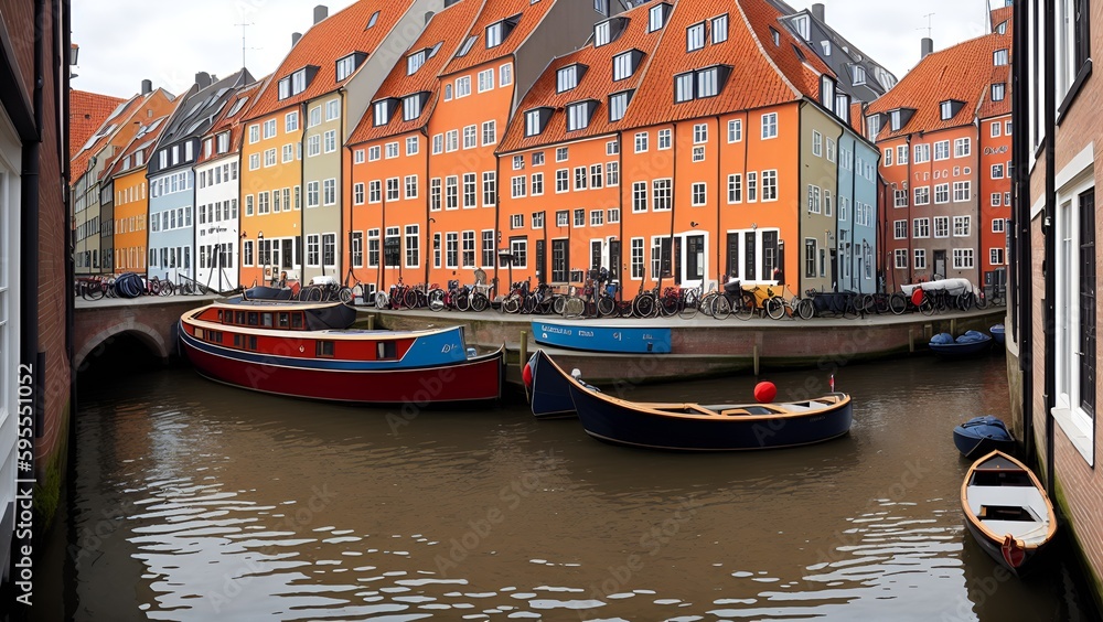 Fototapeta premium A narrow, winding canal in the heart of Copenhagen