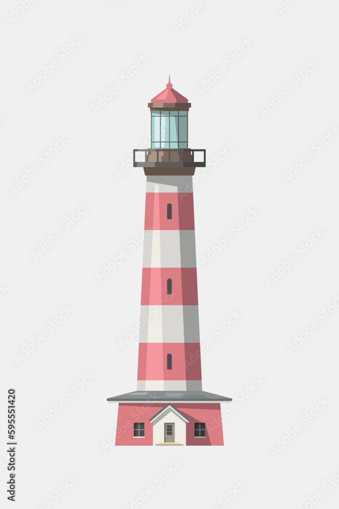 simple design red color lighthouse on white simple design red color lighthouse on white