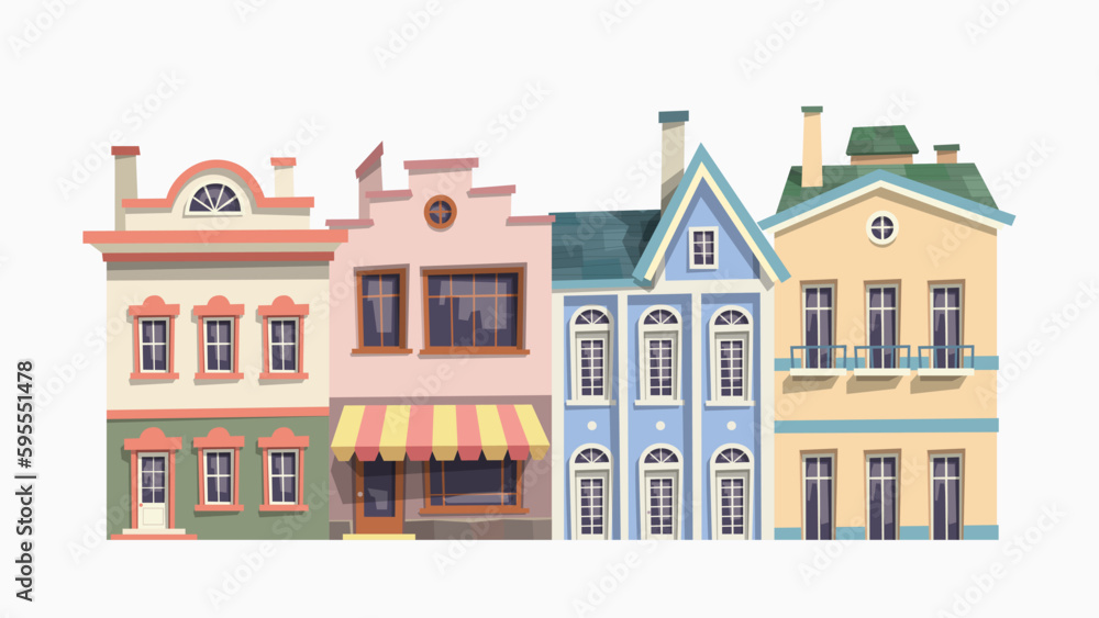 traditional vintage houses in set on white