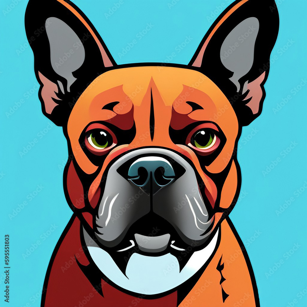 Fawn French Bulldog Comic Art Blue Background
