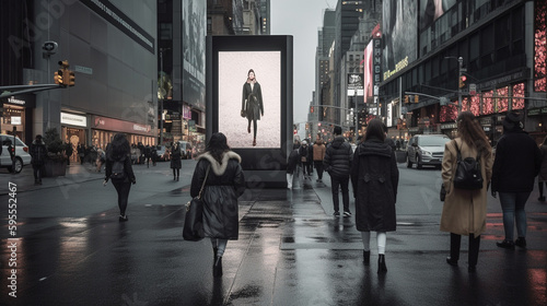 Mockup scene, populated city streets showcasing digital screens - Generative AI