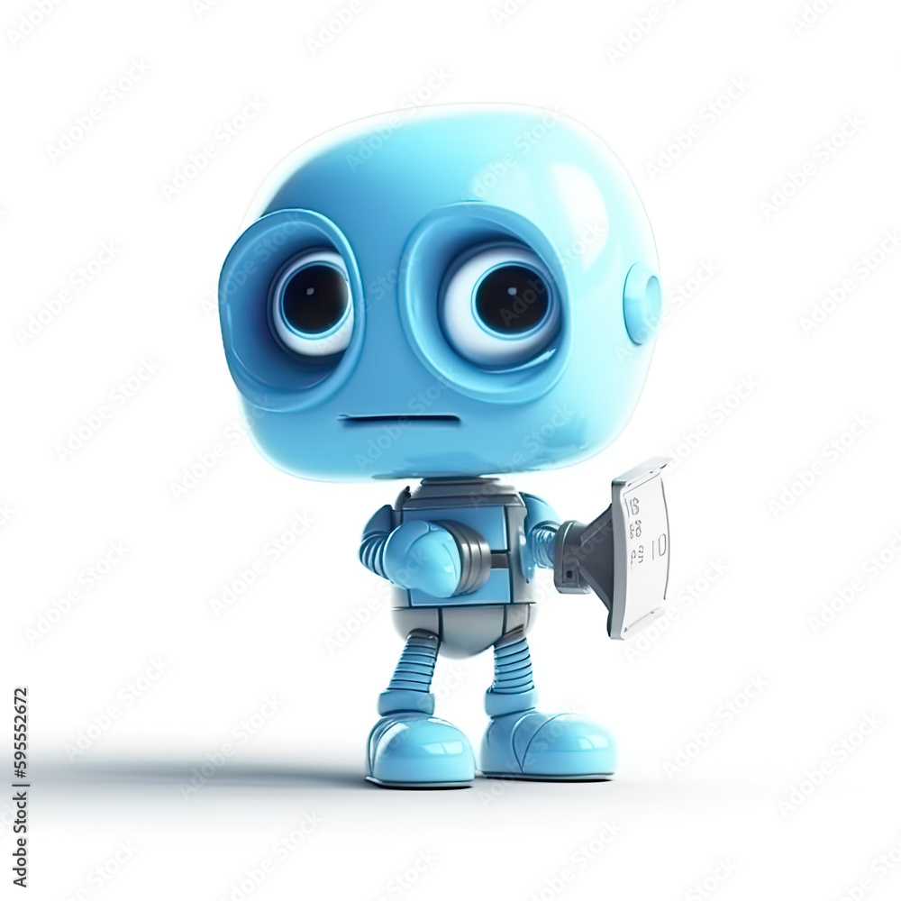 A blue robot with a megaphone in his hand. AI generative. A blue robot with a megaphone in his hand. AI generative.