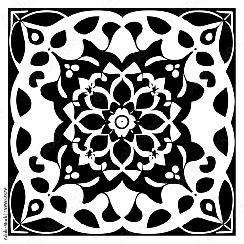 Floral Mandala Pattern Vector Black and White Design