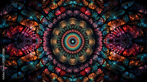 Psychidelic colorful mandala in fractial shapes - Generative AI