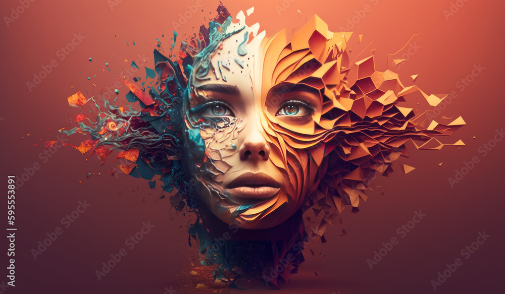 A surrealistic portrait with distorted features made with generative AI--- Desktop background--illustration--Midjoureny