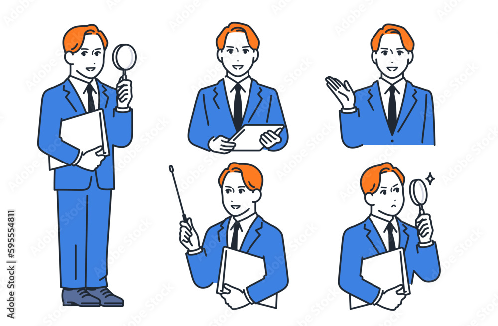 スーツを着た若い男性のシンプルなベクターイラストセット素材