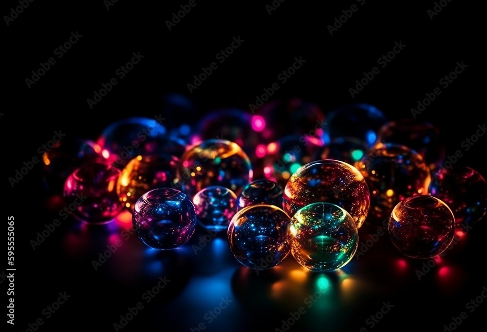 A digital artwork with an abstract chaotic design featuring glittering bubbles in shades of every colors. A digital artwork with an abstract chaotic design featuring glittering bubbles in shades of every colors.