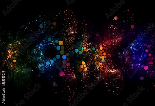 A digital artwork with an abstract chaotic design featuring glittering bubbles in shades of every colors. The design has a fantasy fractal appearance. Generative AI.  6 © NoOneSaid