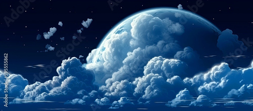 Generative AI illustration. Clouds on the night sky. Moonlight. Background design