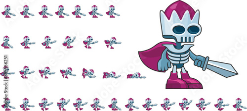 Skeleton king with a sword in his hand. For creating an action game in fantasy style. Game Animated Character. Game Sprite 
