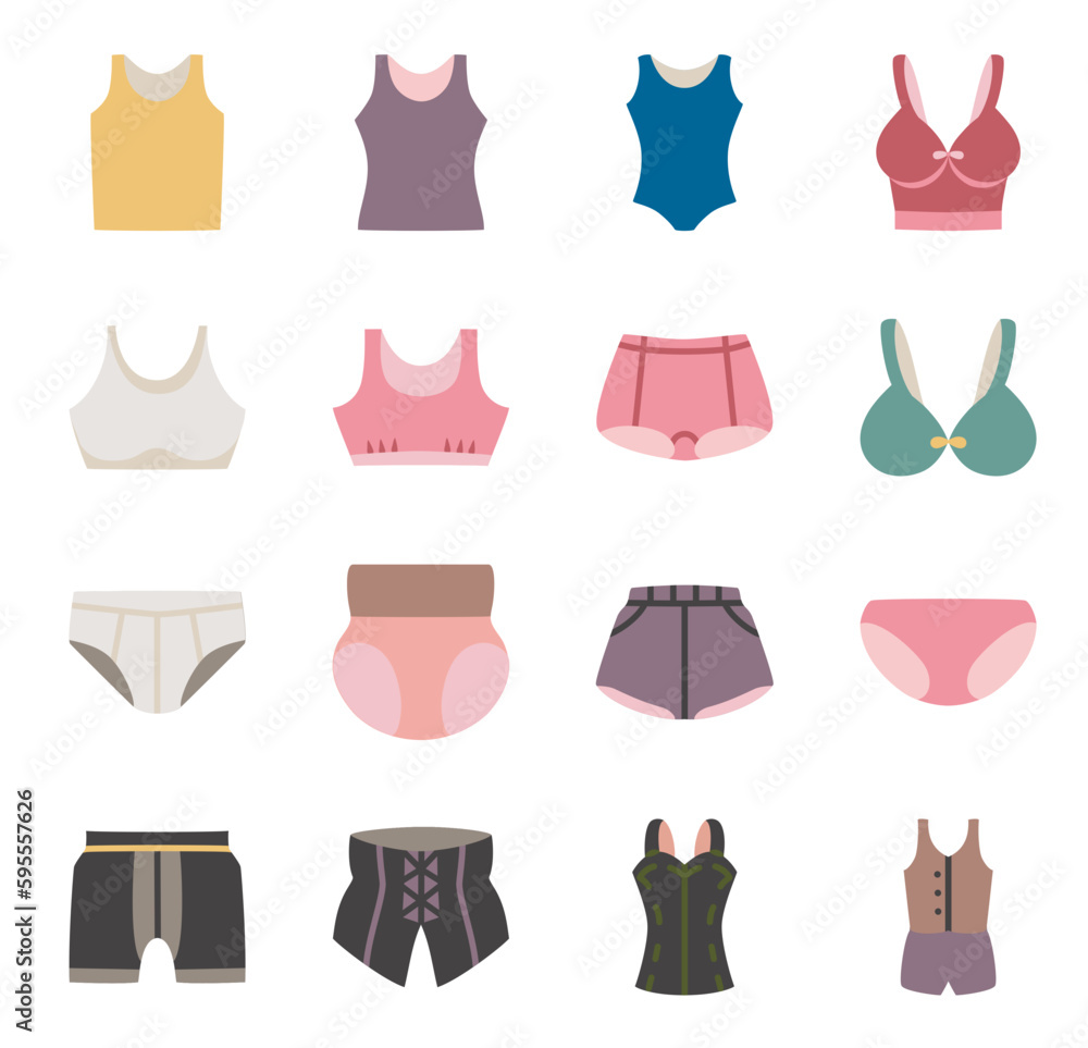 Set of underwear icon with lingerie, panties and vest. Set of underwear icon with lingerie, panties and vest.