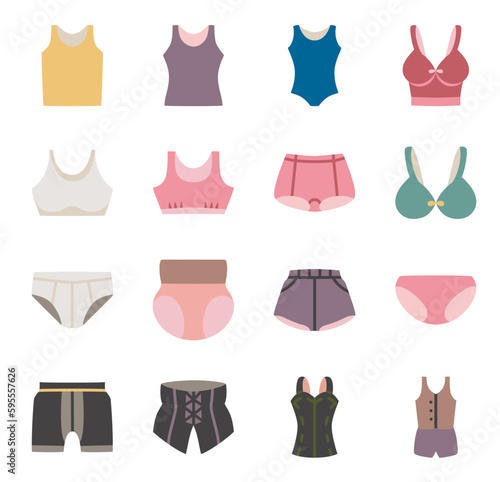 Set of underwear icon with lingerie, panties and vest. 