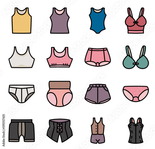 Set of underwear icon with lingerie, panties and vest. 