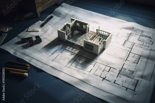 Architectural house plan blueprint. Generative AI