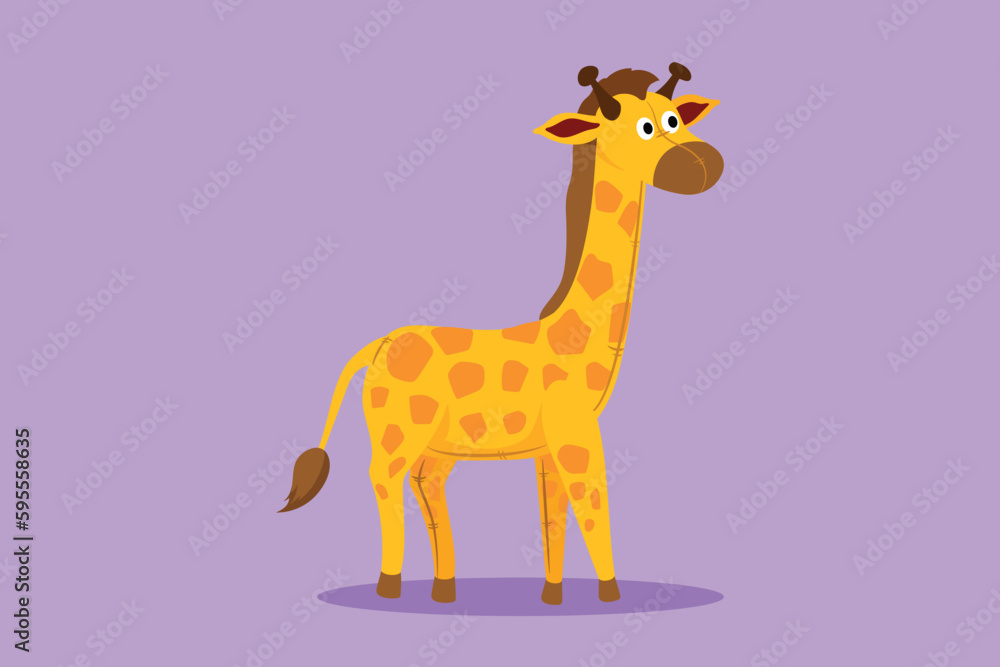 Graphic flat design drawing of cute giraffe plush doll logo, icon, label, symbol. Giraffe plush stuffed puppet. Stuffed giraffe toy. Yellow giraffe toys for children. Cartoon style vector illustration Graphic flat design drawing of cute giraffe plush doll logo, icon, label, symbol. Giraffe plush stuffed puppet. Stuffed giraffe toy. Yellow giraffe toys for children. Cartoon style vector illustration