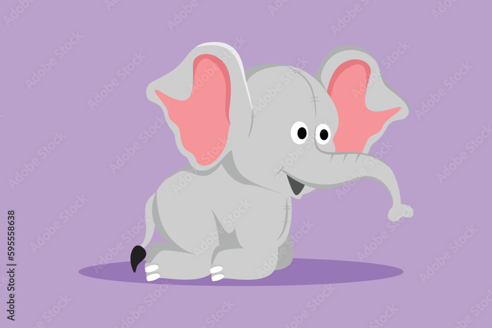 Character flat drawing of elephant plush doll logo, icon, template, symbol. Elephant plush stuffed puppet. Jumbo plush toys. Cute stuffed elephant toys for children. Cartoon design vector illustration