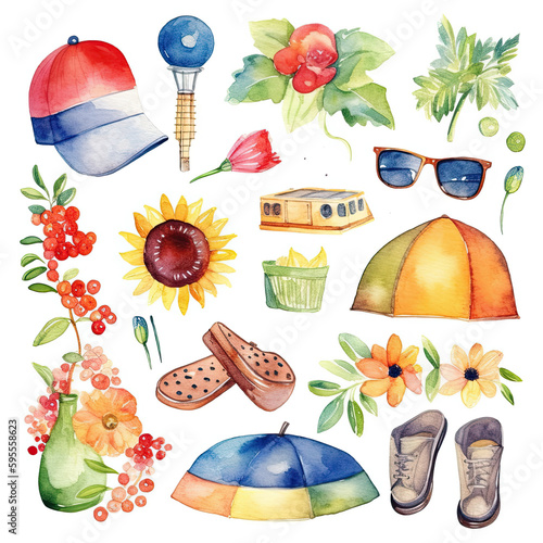 set of summer accessories, clipart