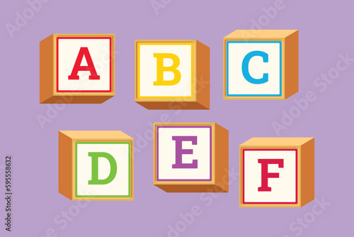 Character flat drawing cute alphabet cubes with letters ABC. Blocks reading education for kid. ABC letters learning blocks for children. Alphabet cubes with letters. Cartoon design vector illustration