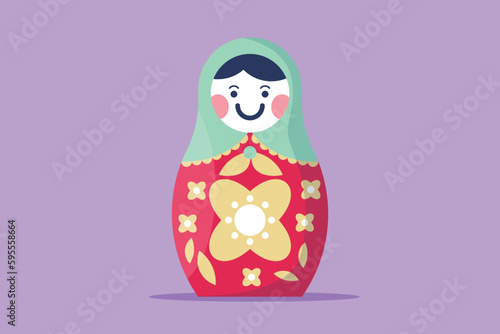 Cartoon flat style drawing of stylized cute matryoshka Russian nesting dolls logo, icon, symbol. Souvenir from Russia. Traditional Russian matryoshka dolls souvenir. Graphic design vector illustration photo