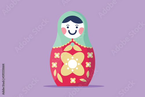 Cartoon flat style drawing of stylized cute matryoshka Russian nesting dolls logo, icon, symbol. Souvenir from Russia. Traditional Russian matryoshka dolls souvenir. Graphic design vector illustration