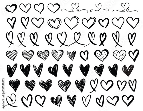 hand drawn vector heart doodles shape elements heart texture pattern design background