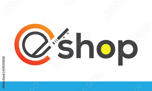 e-shop text with e icon logo vector template