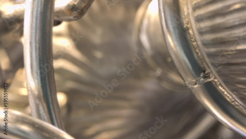 Rocket engine of soviet rocket from 1960s. 1970s. Close-up view.