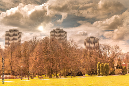 Residential buildings near the park