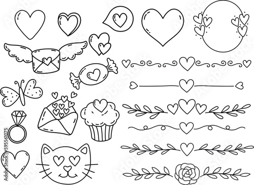 hand drawn heart ornaments love doodles elements set