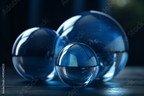 Translucent blue spheres with realistic shading. Generative AI
