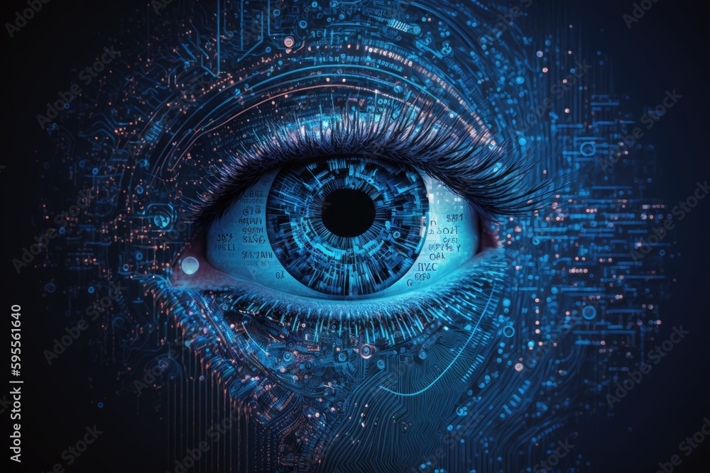 Close up of human eye with digital binary code concept Close up of human eye with digital binary code concept