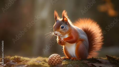 Squirrel standing on the ground in the jungle  generative AI