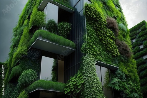 Green plant in modern office building. Architectural detail of modern office building