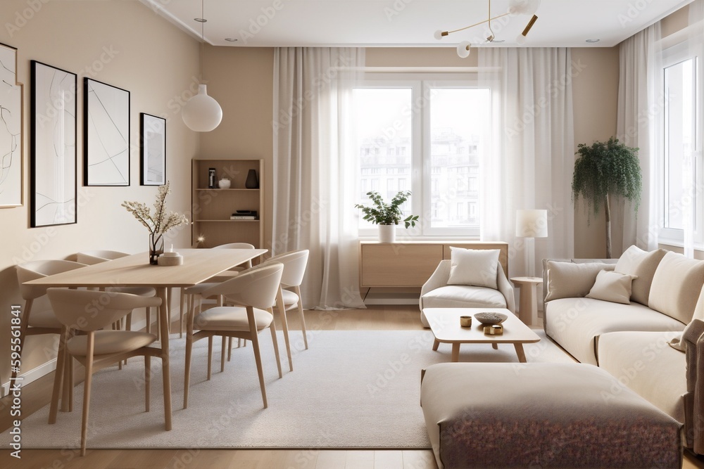 interior furniture loft decor indoor white new empty house plant. Generative AI.