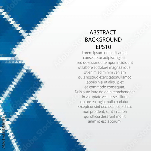 Blue geometric background for presentation, advertising, brochure. Place for text. Triangles. Black triangular background. Geometric illustration. Vector template. Design element. eps 10