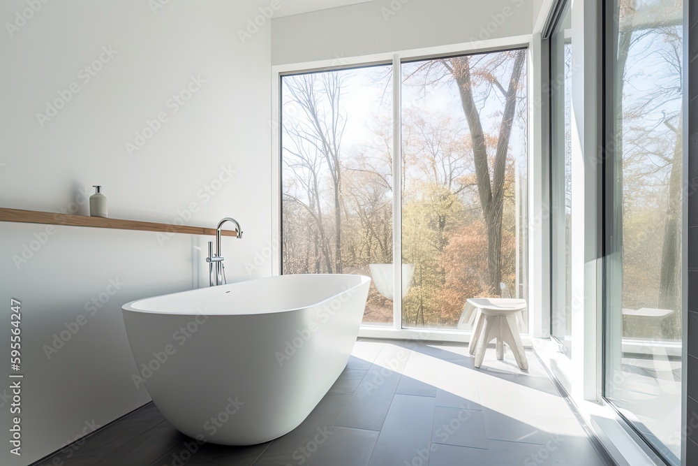 Blank horizontal poster frame mock up in minimal style bath room interior, modern bath room interior background., AI Generative Blank horizontal poster frame mock up in minimal style bath room interior, modern bath room interior background., AI Generative