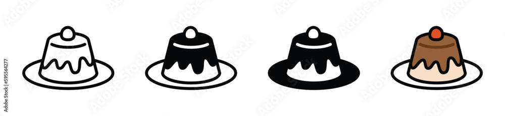 Pudding icon vector. Pudding dessert with fla and fruit icons in line, flat, and colors style. Bakery sign and symbol. Vector illustration Pudding icon vector. Pudding dessert with fla and fruit icons in line, flat, and colors style. Bakery sign and symbol. Vector illustration