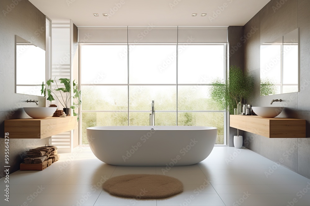 Blank horizontal poster frame mock up in minimal style bath room interior, modern bath room interior background., AI Generative