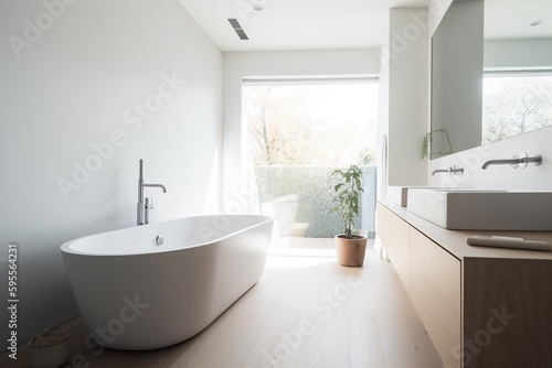 Blank horizontal poster frame mock up in minimal style bath room interior  modern bath room interior background.  AI Generative