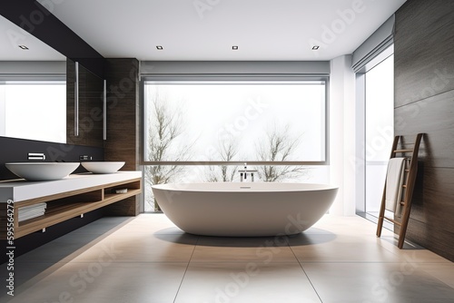 Blank horizontal poster frame mock up in minimal style bath room interior, modern bath room interior background., AI Generative