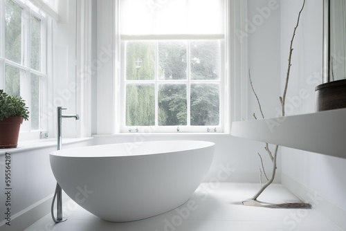 Blank horizontal poster frame mock up in minimal style bath room interior  modern bath room interior background.  AI Generative