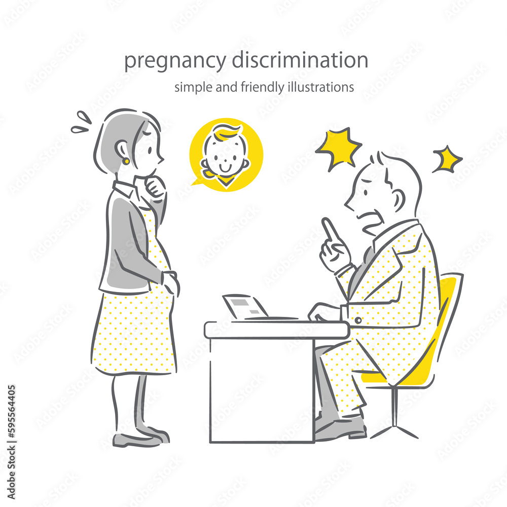 マタハラを受ける妊娠中の女性会社員　シンプルでお洒落な線画イラスト