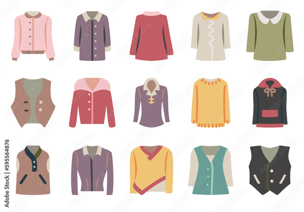 Blouse, sweater and turtleneck icon set. Blouse, sweater and turtleneck icon set.