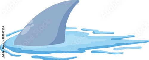 Shark fin. Predatory fish under water with waves. Drawing for print with dangerous marine animal. Flat cartoon illustration